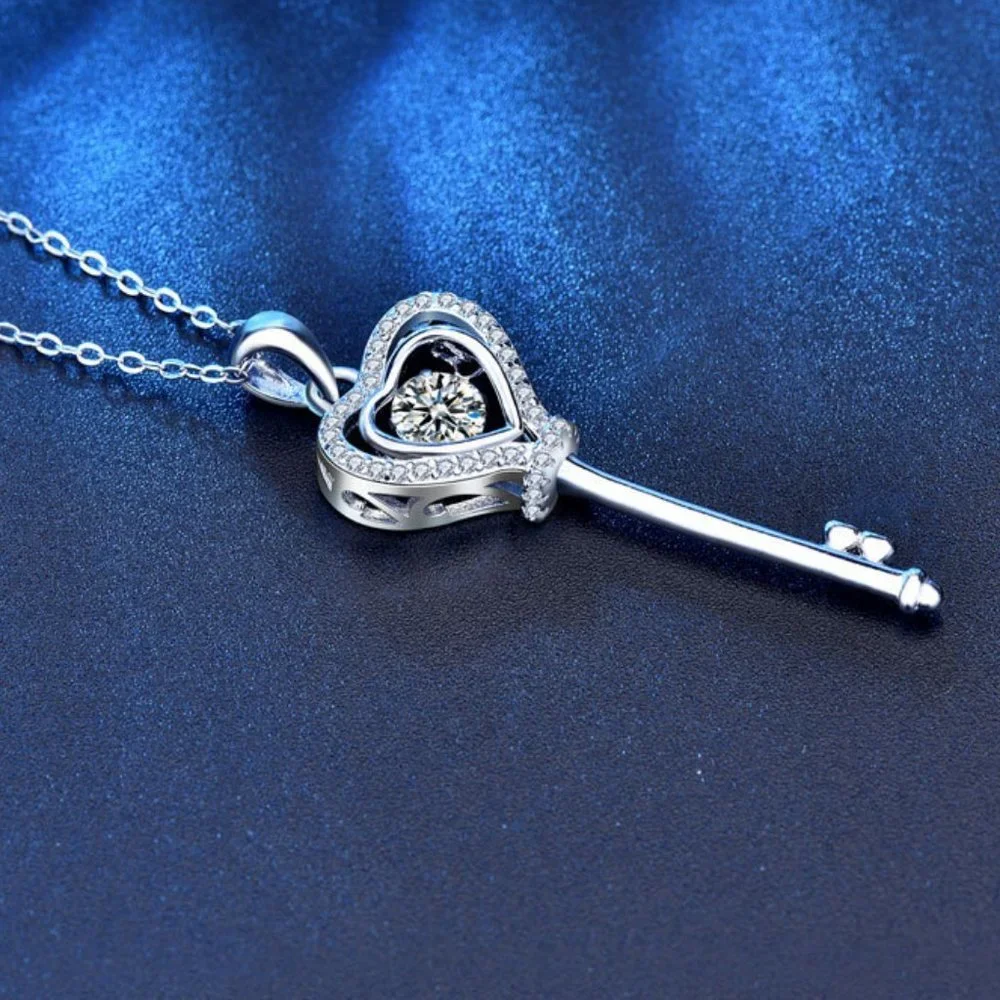 Certified 1/2ct. t.w. Diamond Moissanite Dancing Key Necklace NEW - Picture 5 of 11